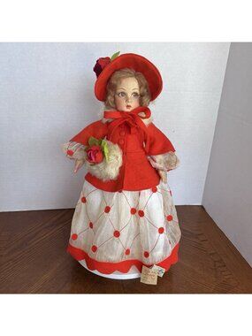 Lenci Lucia Face Doll Tags Made Italy Red Polka Dot Outfit Flowers 13"